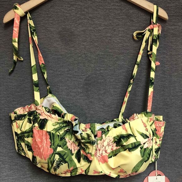 NWT agua benditta Blush/Cream Floral Print Tie Straps Bikini Top Size 20 - Picture 1 of 5